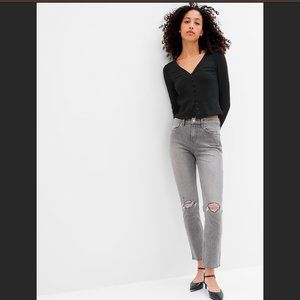 NWT Gap Mid Rise Vintage Slim Jeans with Washwell in Grey Destroy 27 REGULAR